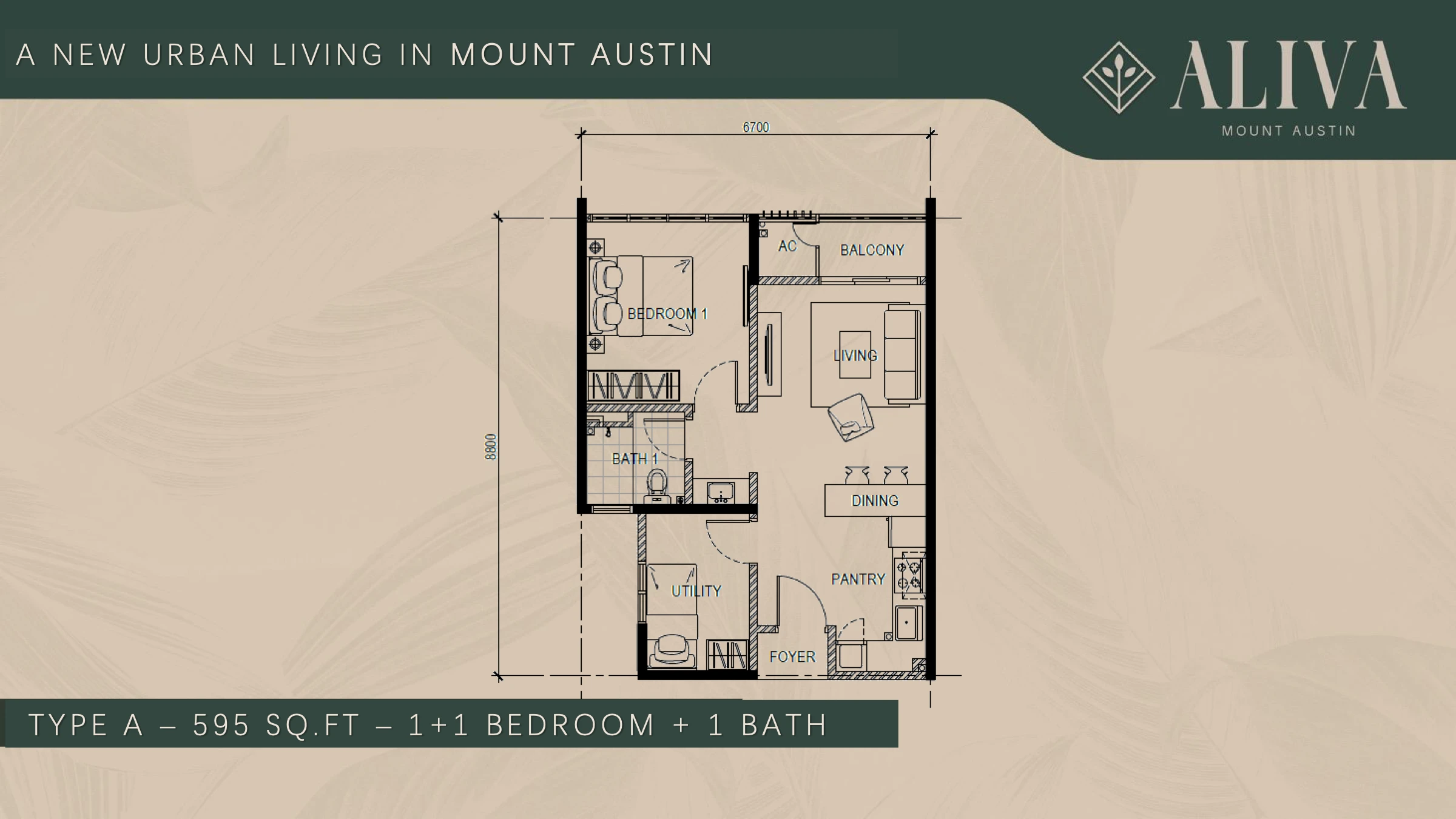 ALIVA Type A Type A 1+1R1B 595 sqft floor plan