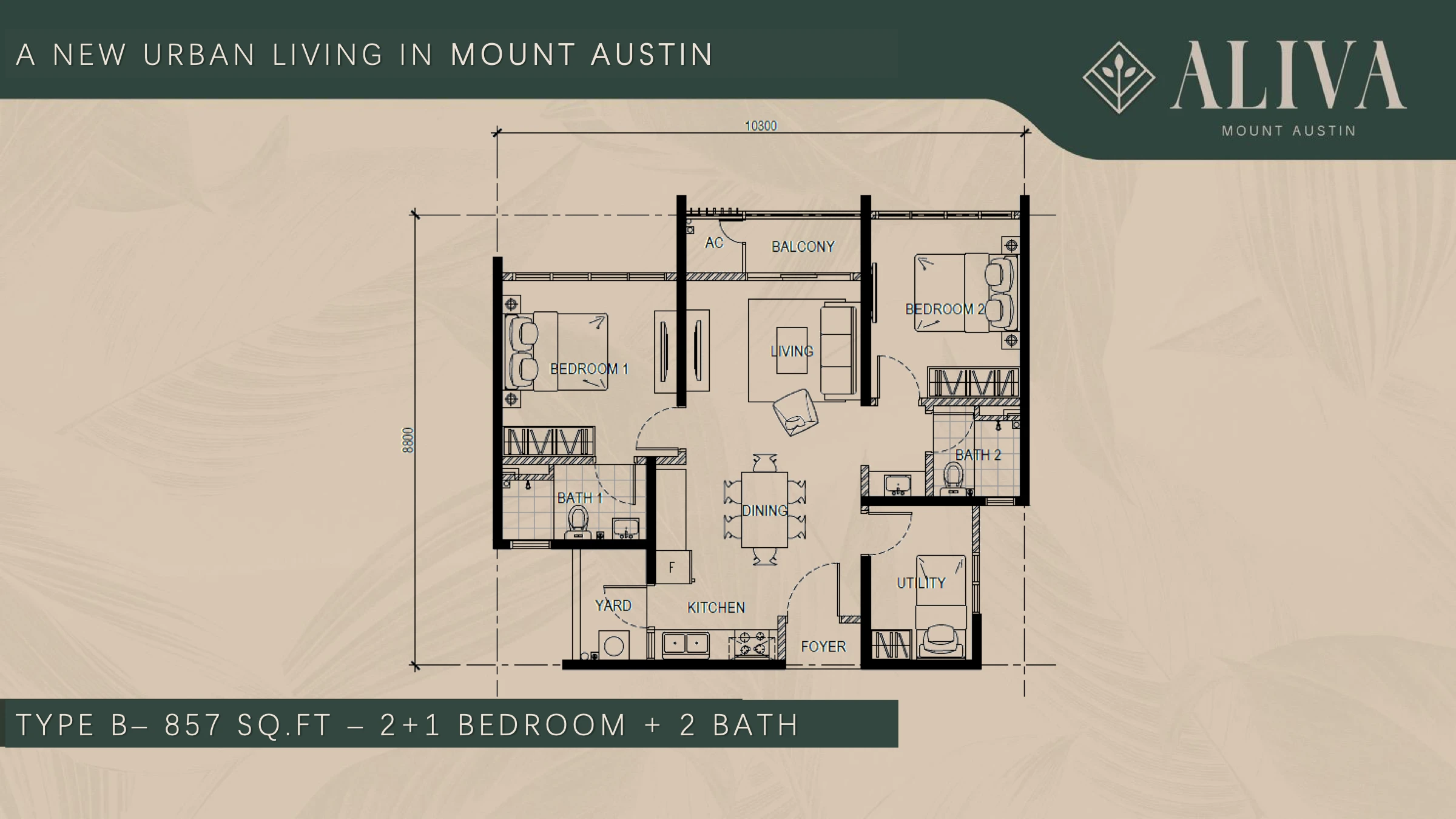 ALIVA Type B Type B 2+1R2B 857 sqft floor plan