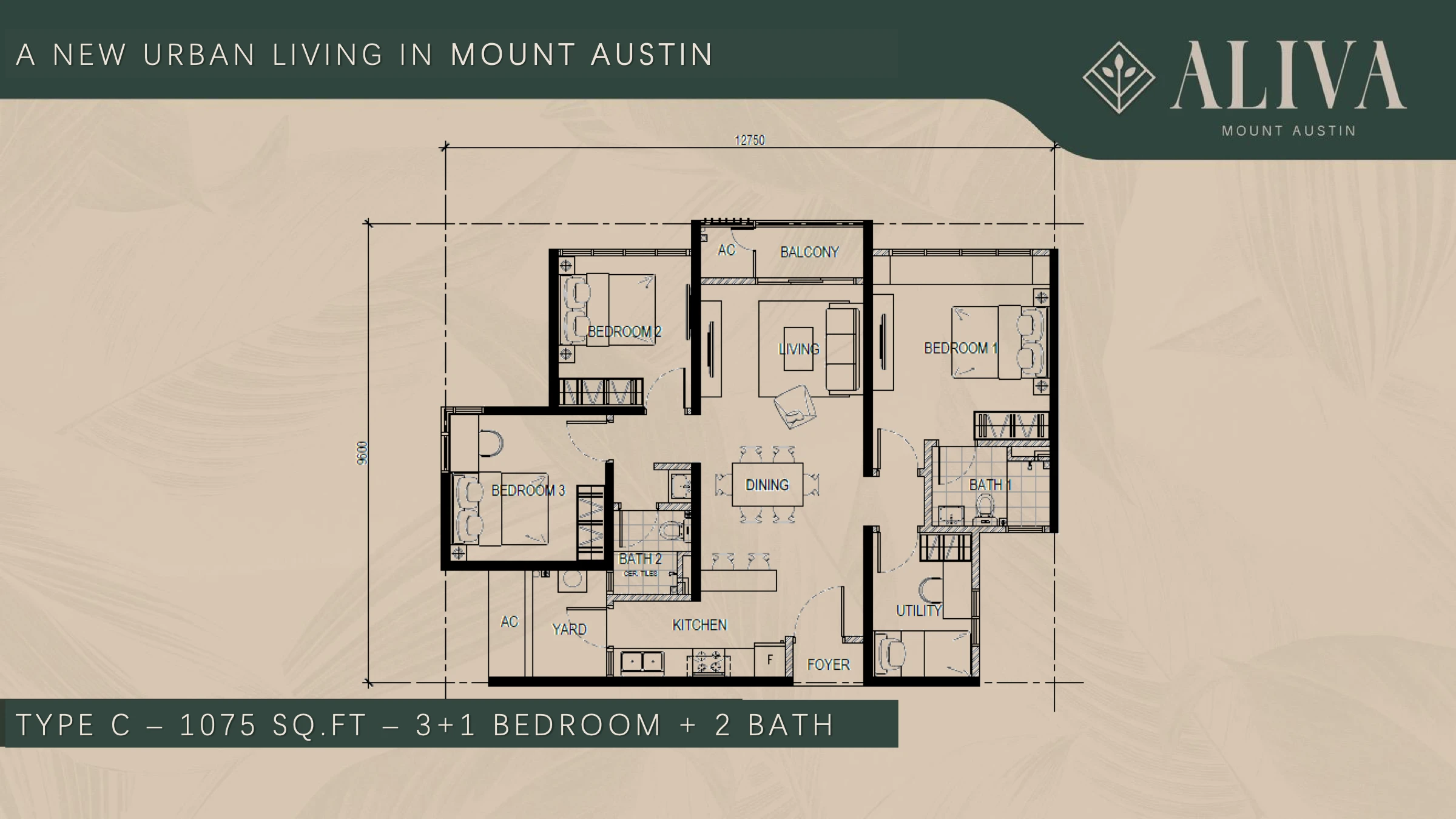ALIVA Type C Type C 3+1R2B 1075 sqft floor plan