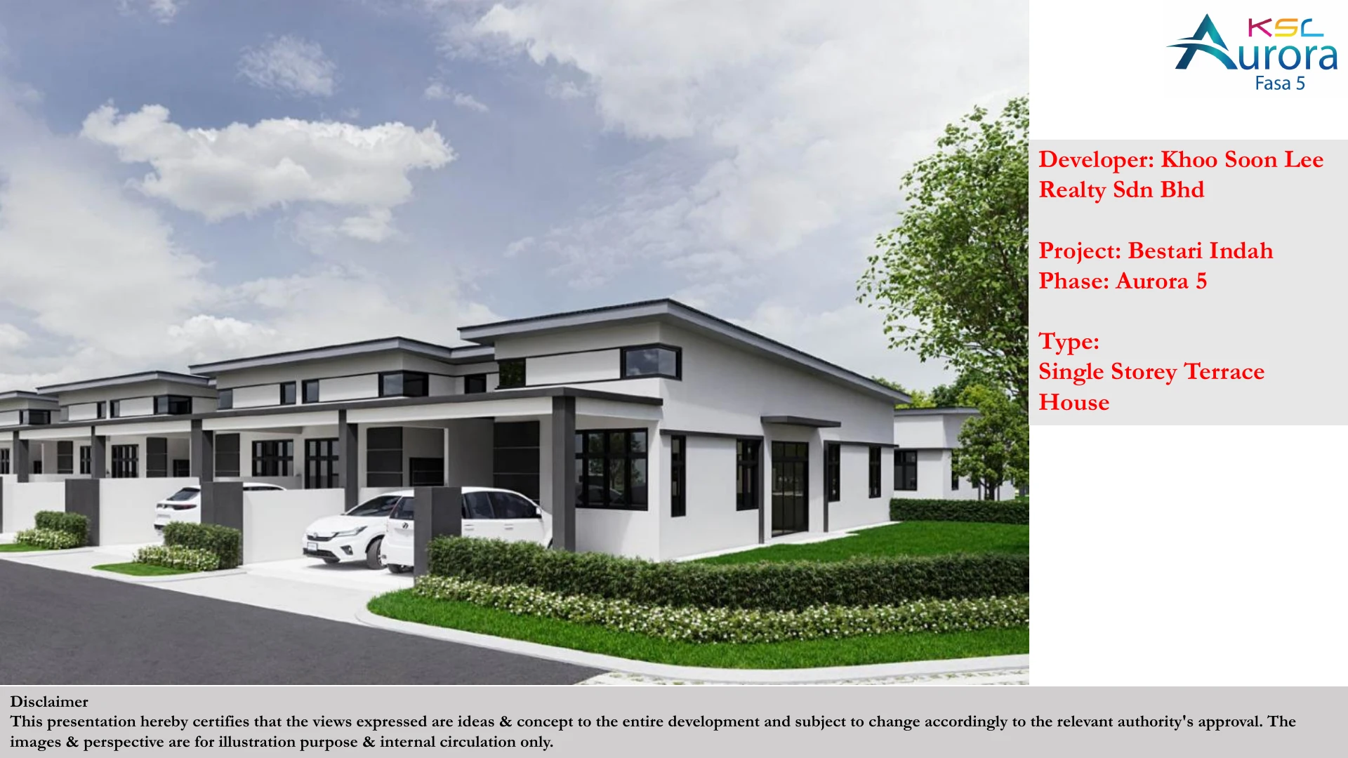 Aurora 5 Single Storey @ Taman Bestari Indah Aurora 5 Single Storey Layout Single Storey Terrace price to confirm Land 1,400 sq ft typical; built-up approx 1,000 sq ft sqft floor plan