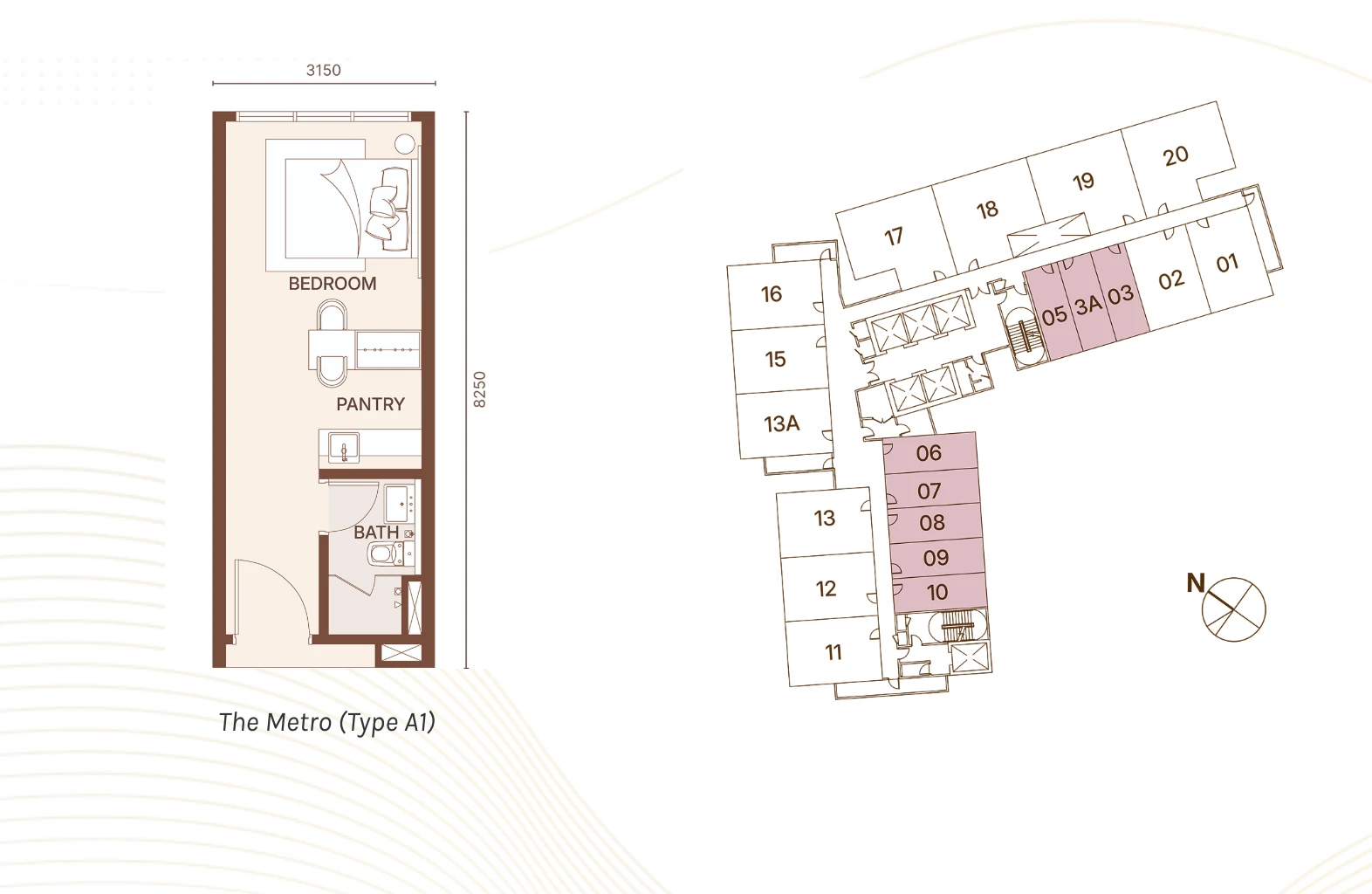 Coronation Twins - T7 The Metro Type A1 1 Bedroom 1 Bath 280sqft 1 bedroom 280 sqft floor plan