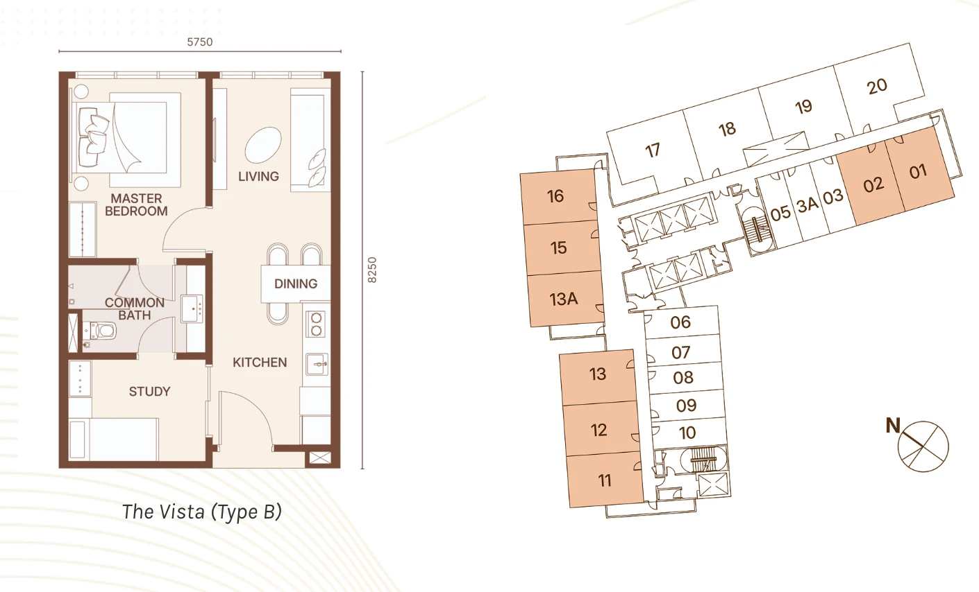 Coronation Twins - T7 The Vista Type B 1+1 Bedroom 1 Bath 511sqft 1+1 bedroom 511 sqft floor plan