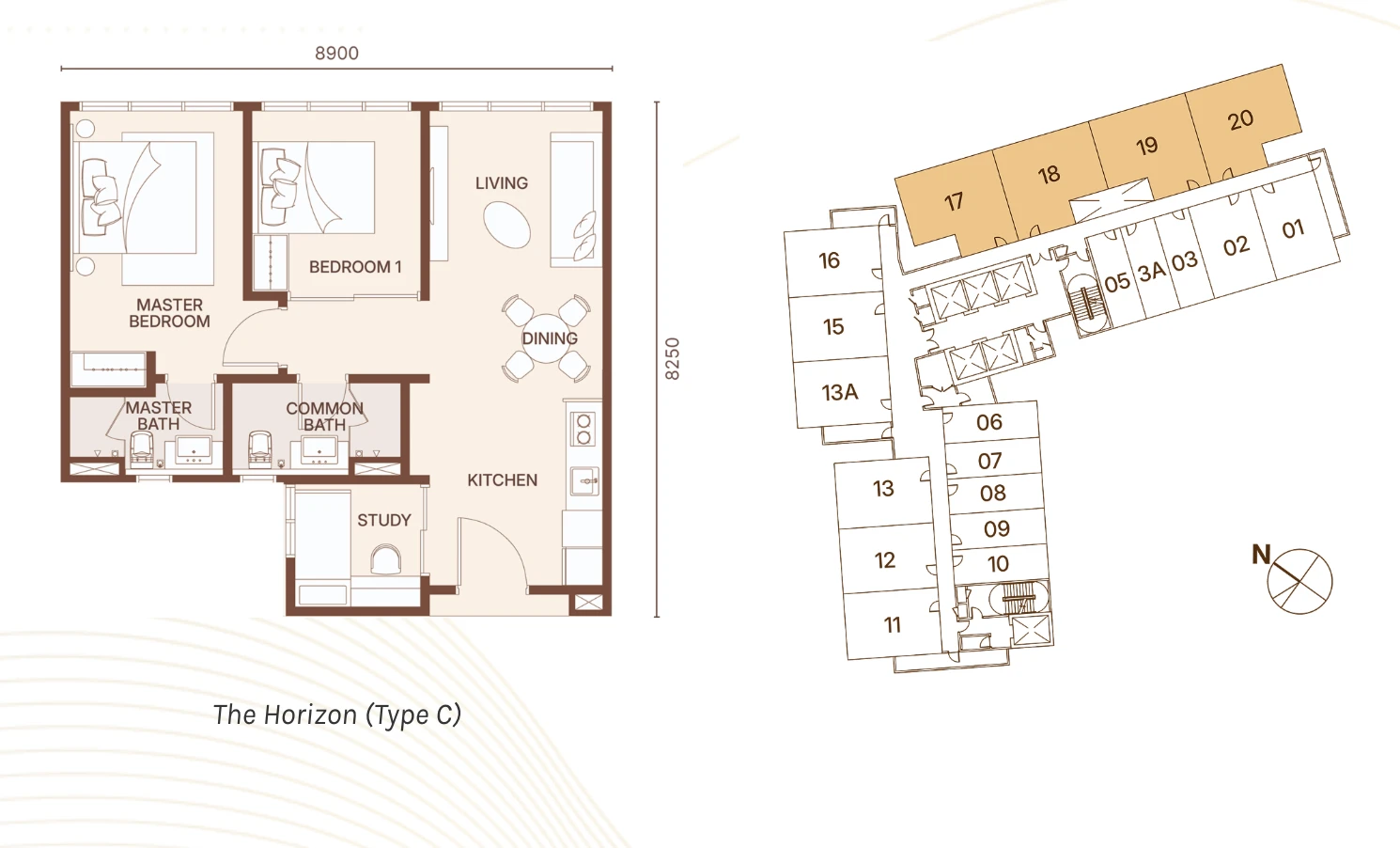 Coronation Twins - T7 The Horizon Type C 2+1 Bedrooms 2 Baths 705sqft 2+1 bedrooms 705 sqft floor plan