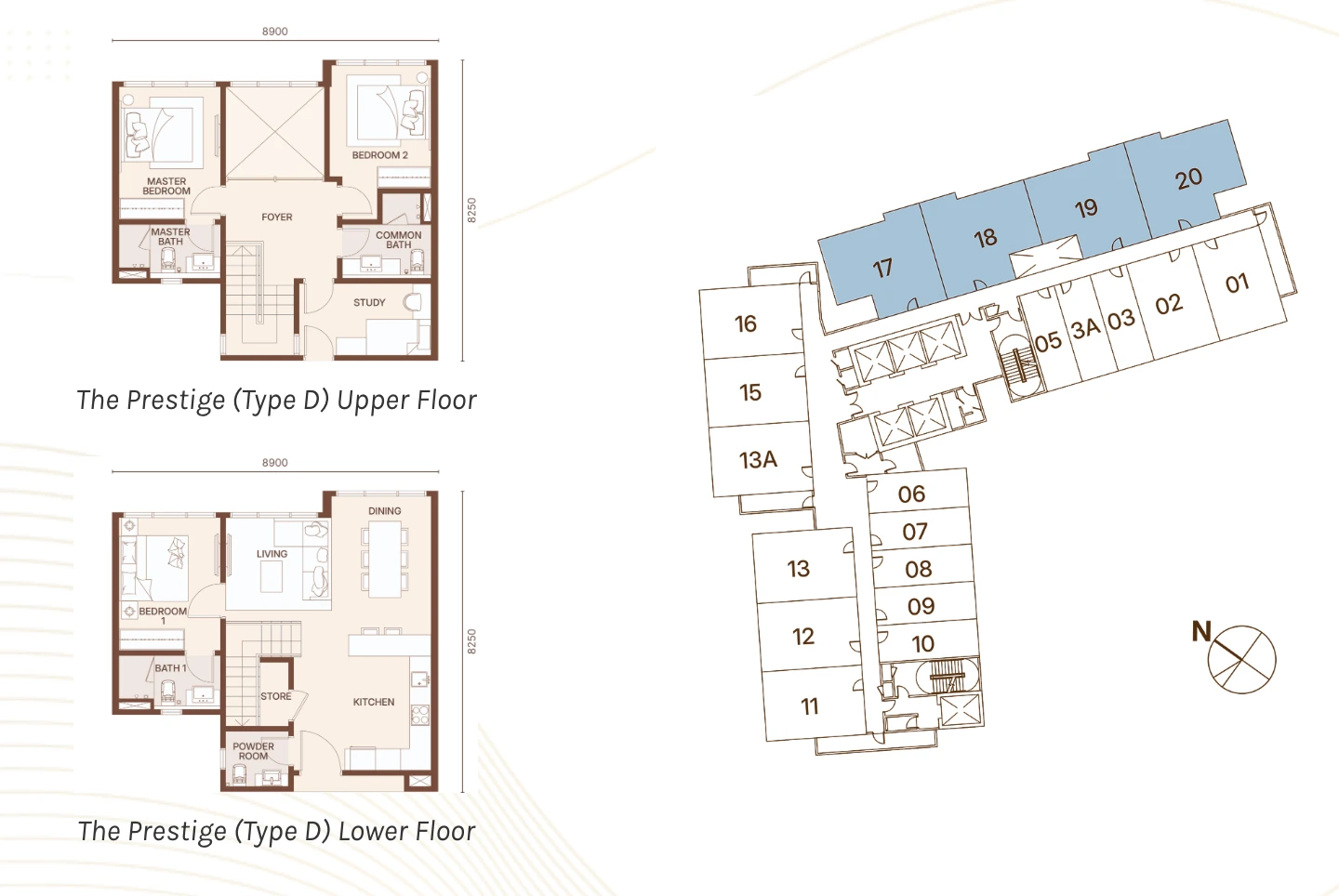 Coronation Twins - T7 The Prestige Type D Duplex 3+1 Bedrooms 4 Baths 1230sqft 3+1 bedrooms duplex 1,230 sqft floor plan