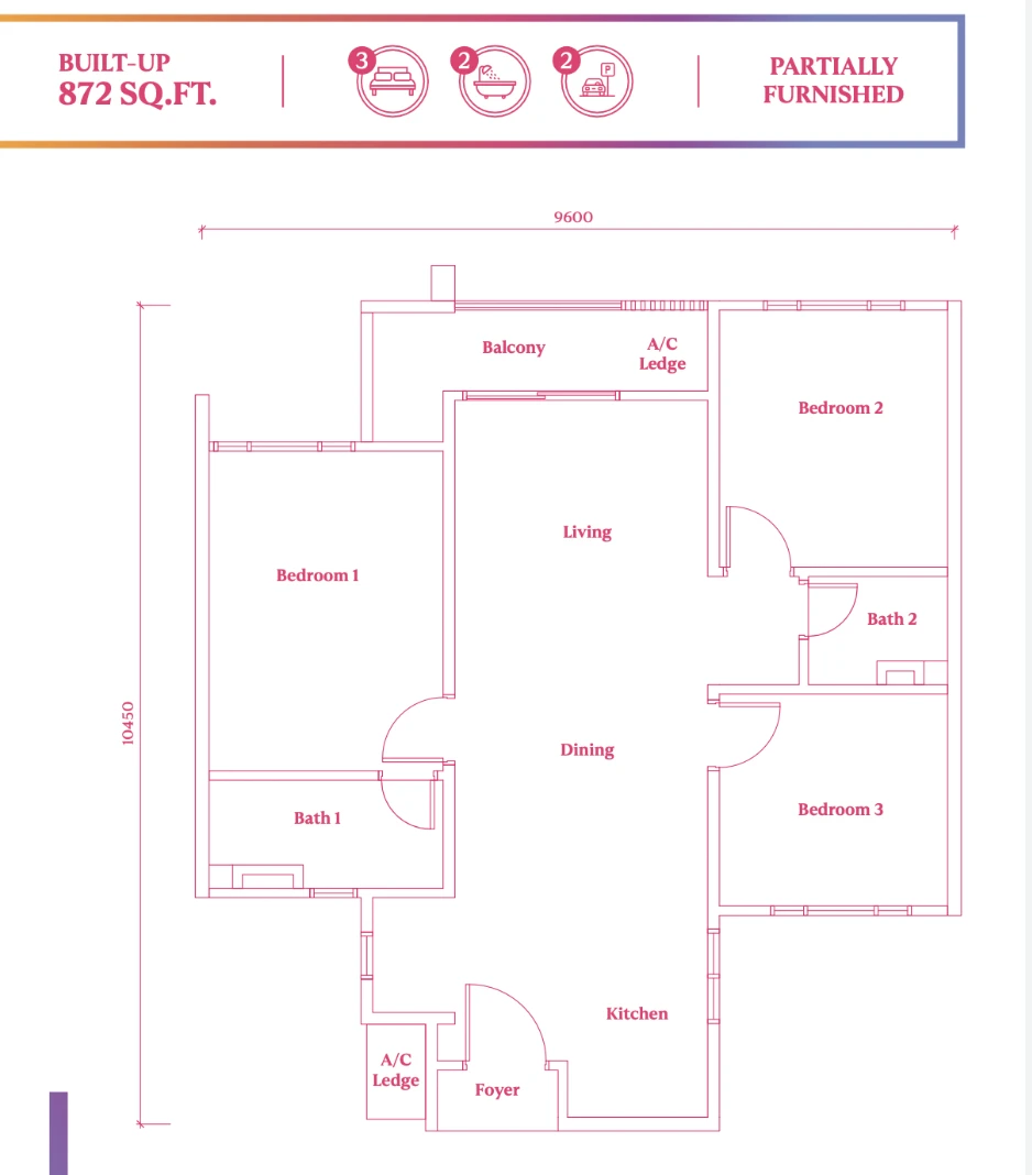 Eco Spring Duduk @ Santai 3 3 Rooms Layout 3 rooms 872 sq ft sqft floor plan