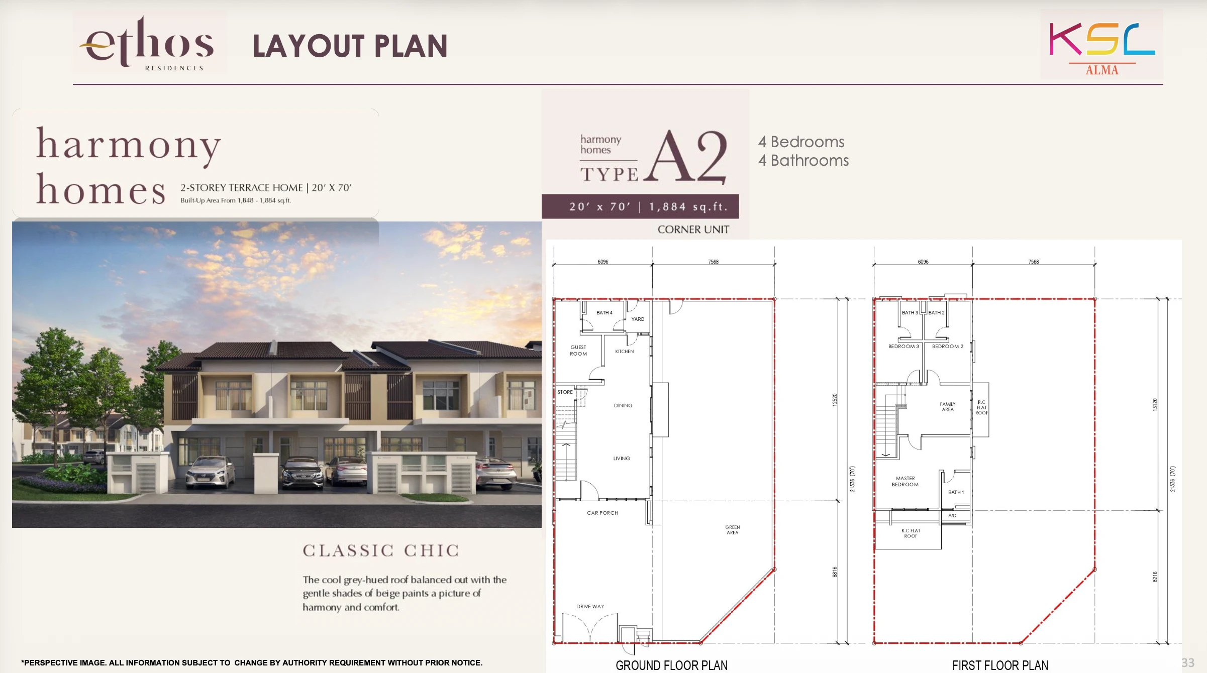 Ethos Residences @ Taman Alma Type A2 Corner Lot 20x70 1884 sq ft Type A 20x70 Double Storey Terrace 1884 sqft floor plan