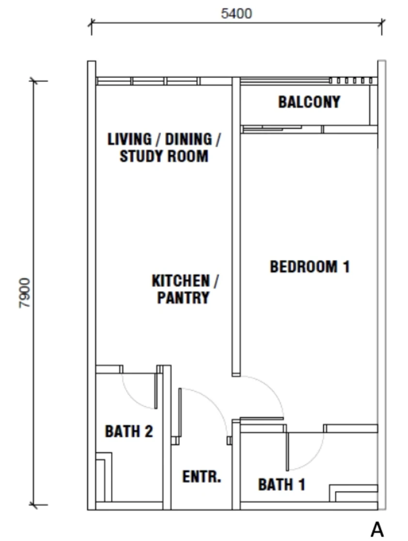 Gen Sphere Type A 1 Room 2 Bath 459sqft 1 room 459 sqft floor plan