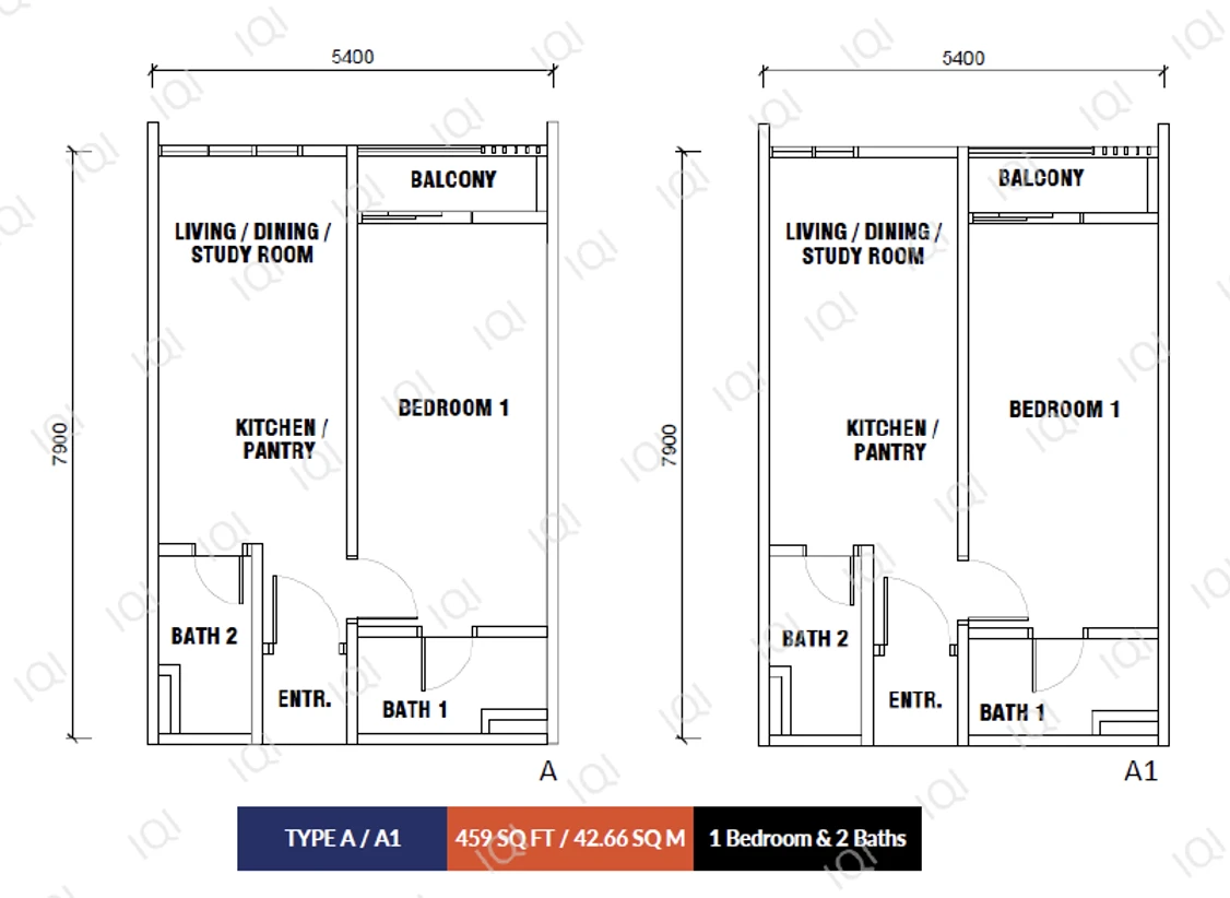 Gen Sphere Type A 1 Room 2 Bath 459sqft 1 room 459 sqft floor plan