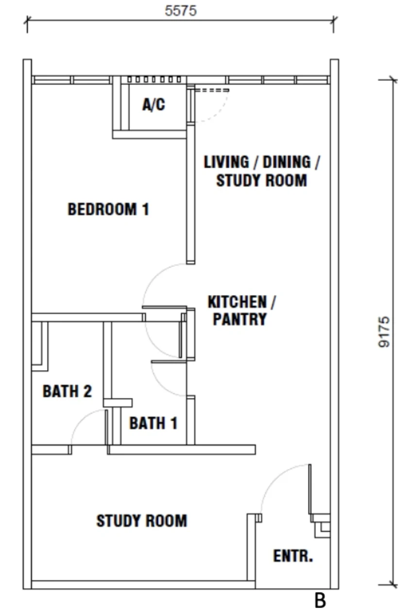 Gen Sphere Type B 1 Room 2 Bath 551sqft 1 room 551 sqft floor plan