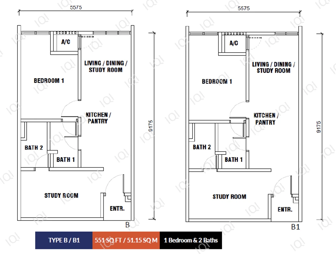 Gen Sphere Type B 1 Room 2 Bath 551sqft 1 room 551 sqft floor plan