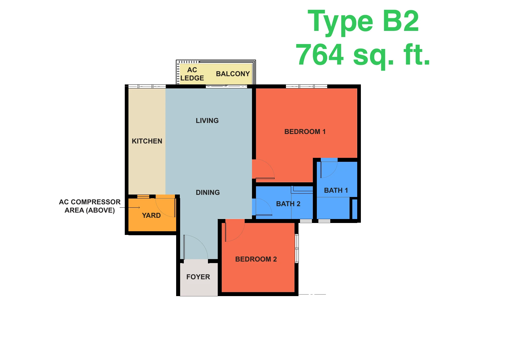 KSL Austin Legacy @ Seri Austin Type B2 NEW Type B2 2 Rooms 764 sqft floor plan