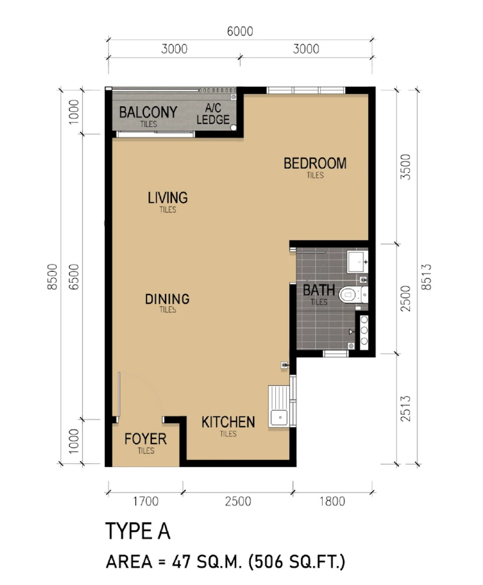 KSL Lakeview @ Ponderosa Type A 1 Room 506 sq ft 1 room 506 sqft floor plan