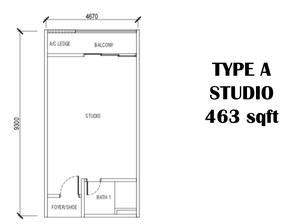 KSL Residences 2 @ Kangkar Tebrau Type A Studio 463 sq ft Studio 463 sqft floor plan