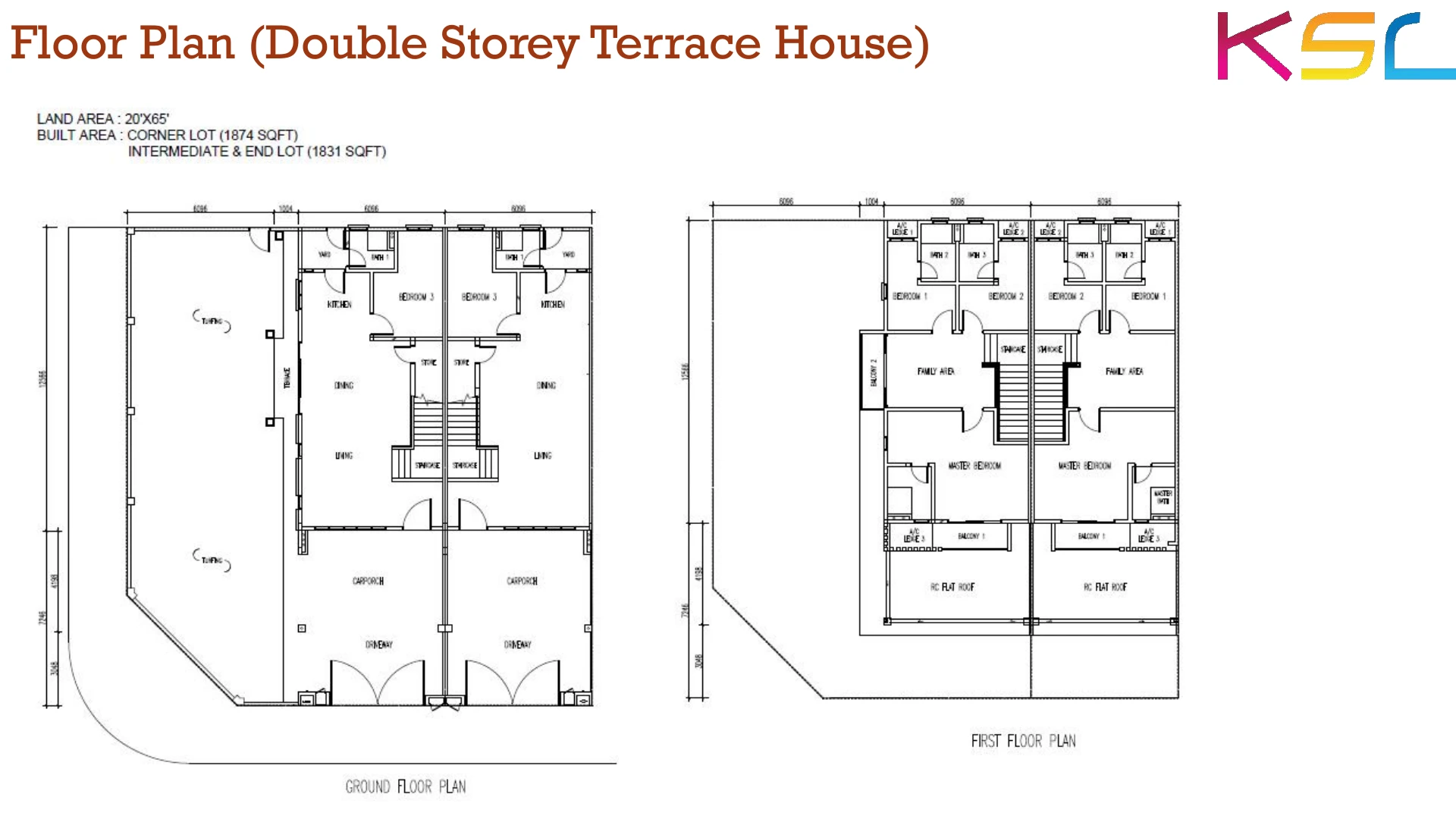 KSL Taman Bestari Alma Rosewood Double Storey Terrace House 20x65 Double Storey Terrace Built-up 1,831 sq ft and 2,006 sq ft; land 20x65 / 20x70 sqft floor plan