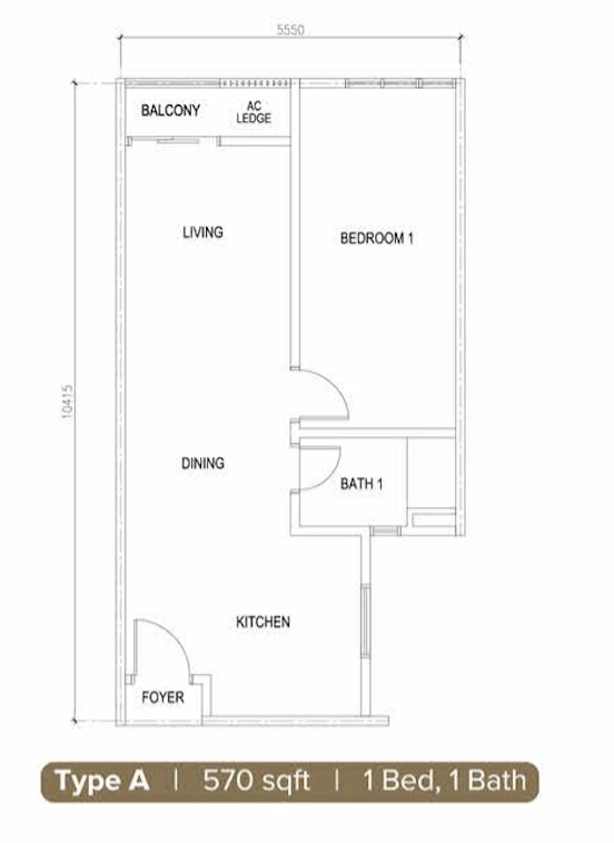 M MINORI Type A 1 Room 570 sq ft 1 room 570 sqft floor plan