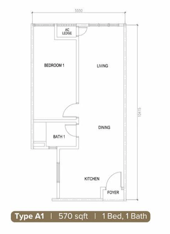 M MINORI Type A1 1 Room 570 sq ft 1 room 570 sqft floor plan