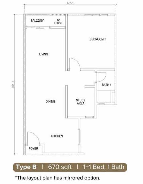 M MINORI Type B 1+1 Rooms 670 sq ft 1+1 rooms 670 sqft floor plan