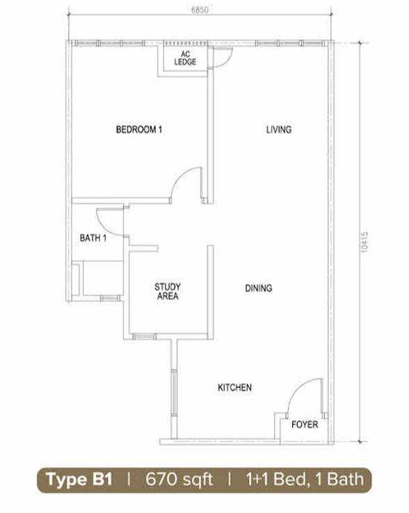 M MINORI Type B1 1+1 Rooms 670 sq ft 1+1 rooms 670 sqft floor plan