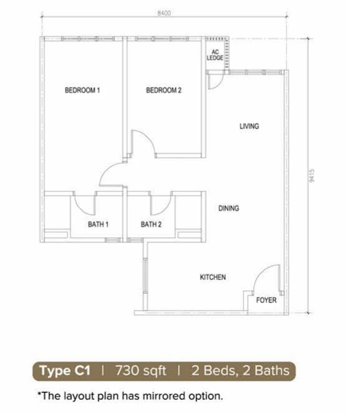 M MINORI Type C1 2 Rooms 730 sq ft 2 rooms 730 sqft floor plan