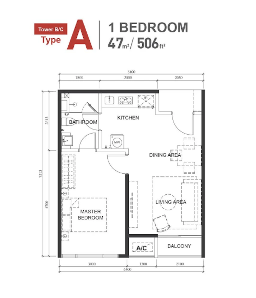 Macrolink Medini Type A 1 Room 506 sq ft 1 room 506 sqft floor plan