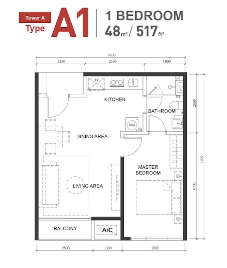 Macrolink Medini Type A1 1 Rooms 517 sq ft 1 rooms 517 sqft floor plan
