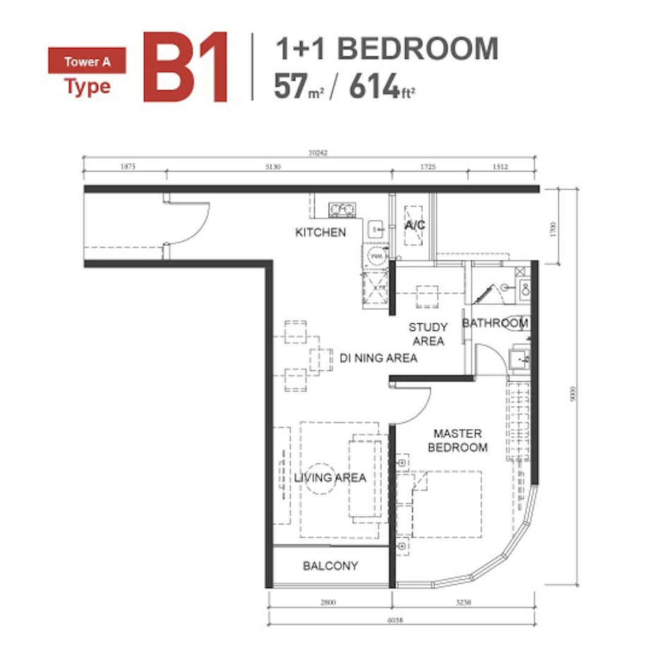 Macrolink Medini Type B1 1+1 Rooms 614 sq ft 1+1 rooms 614 sqft floor plan