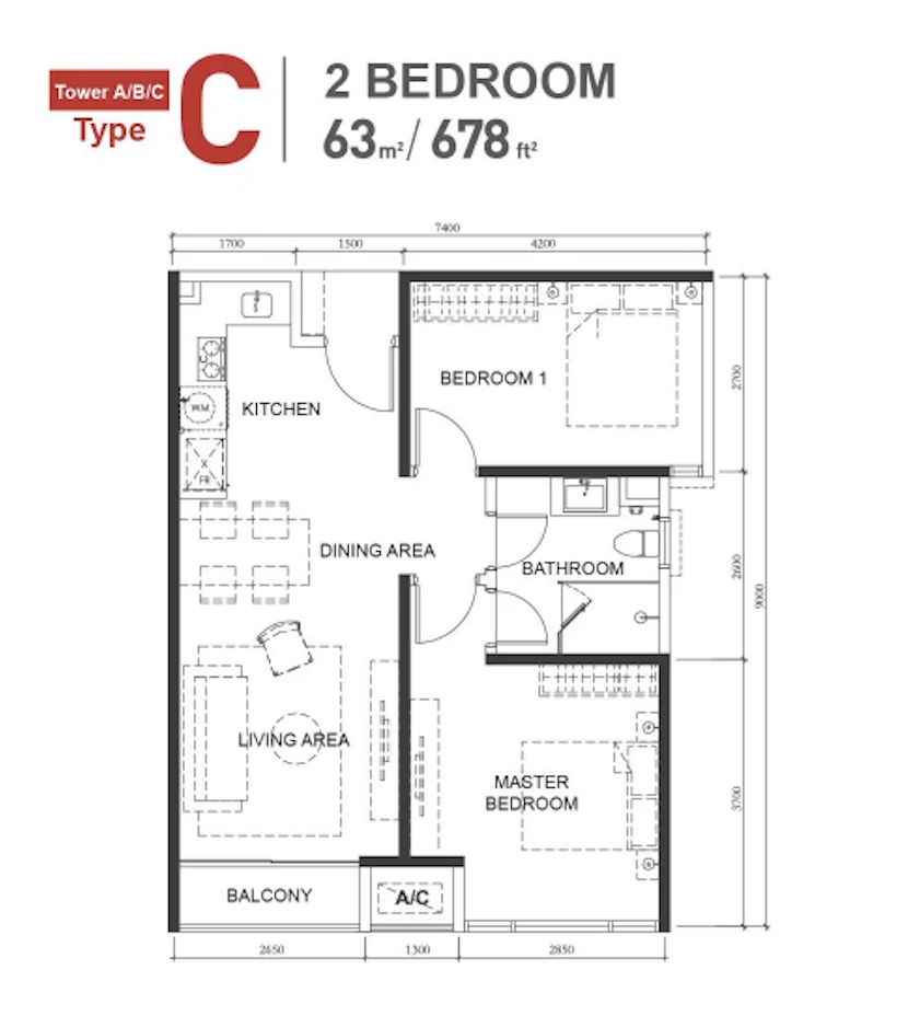 Macrolink Medini Type C 2 Rooms 678 sq ft 2 rooms 678 sqft floor plan