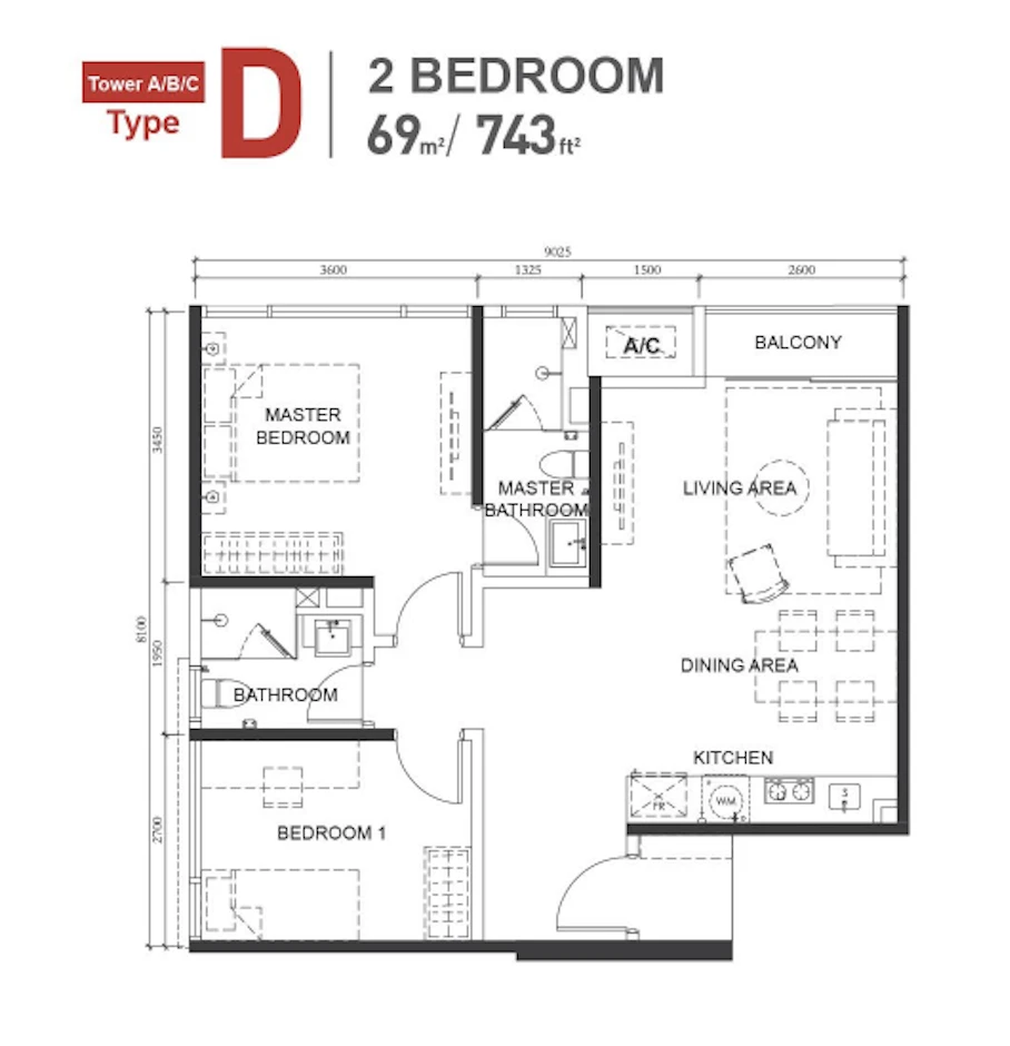 Macrolink Medini Type D 2 Rooms 743 sq ft 2 rooms 743 sqft floor plan