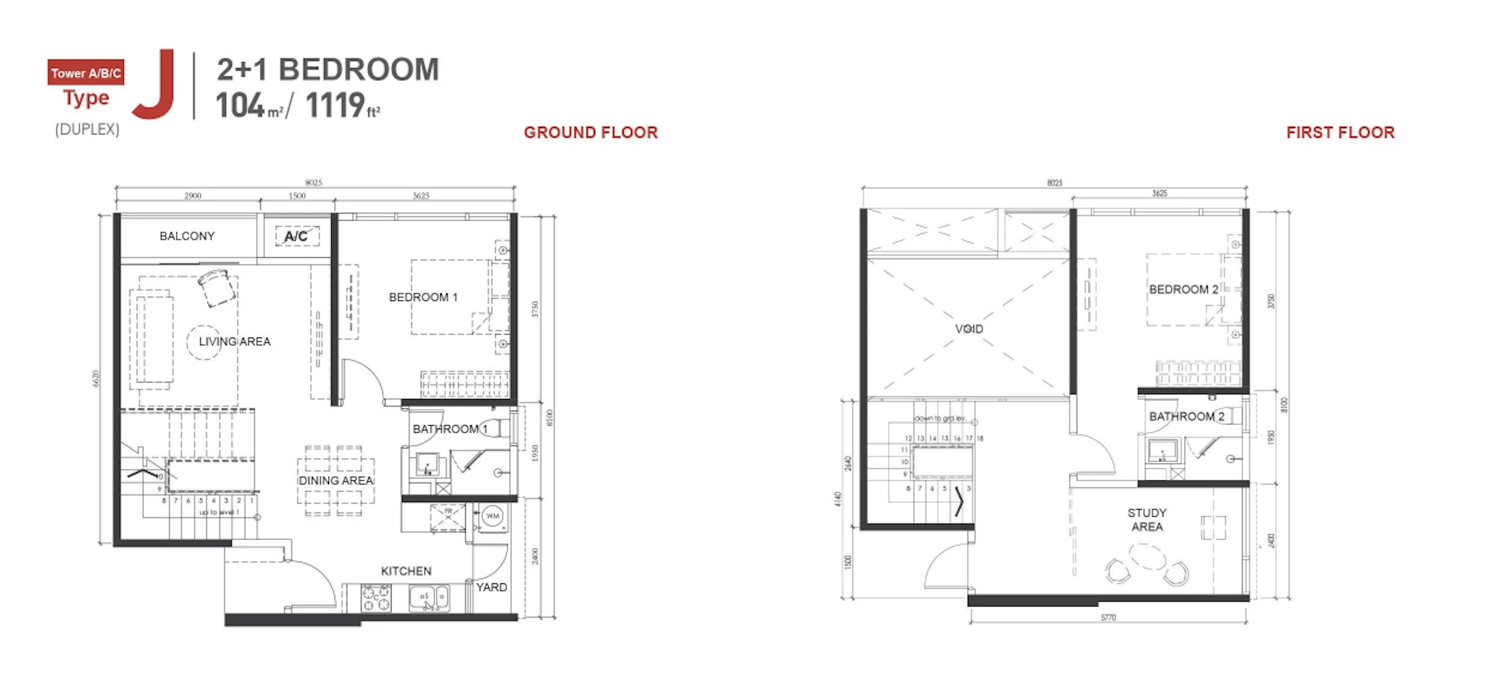 Macrolink Medini Type J 2+1 Rooms 1119 sq ft 2+1 rooms 1119 sqft floor plan
