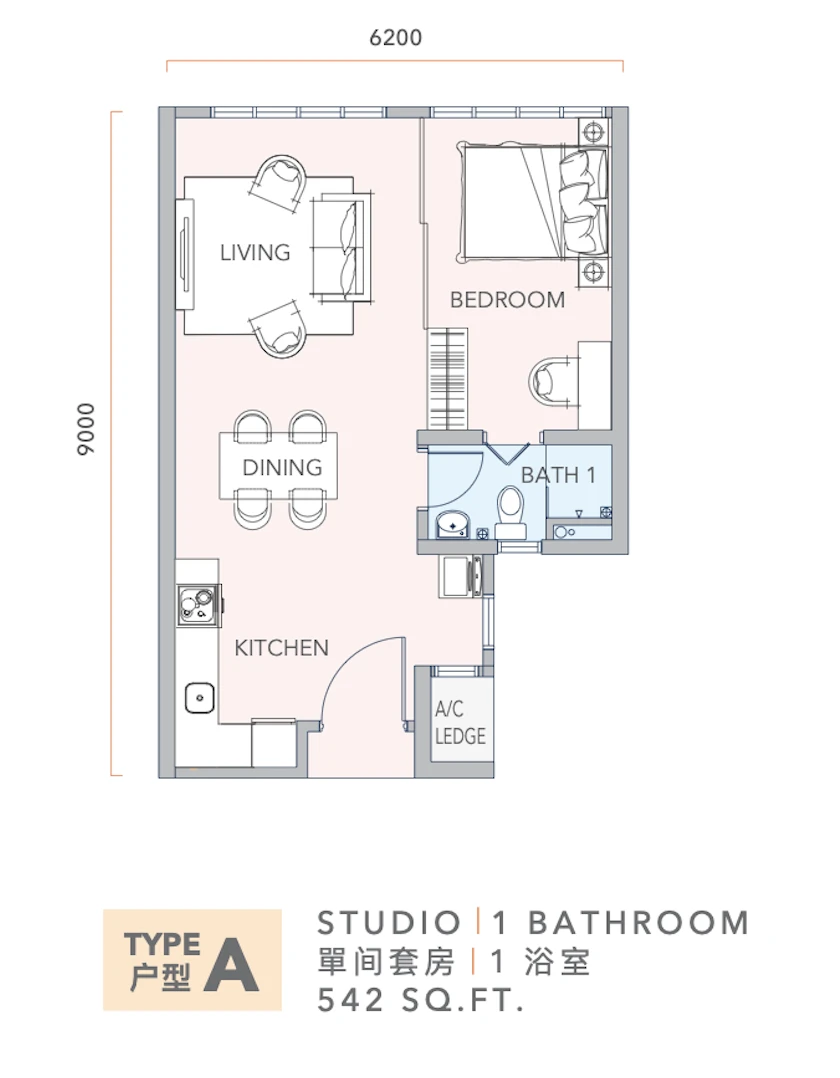 Mandolin @ Taman Desa Tebrau Type A Studio 542 sq ft Studio 542 sqft floor plan
