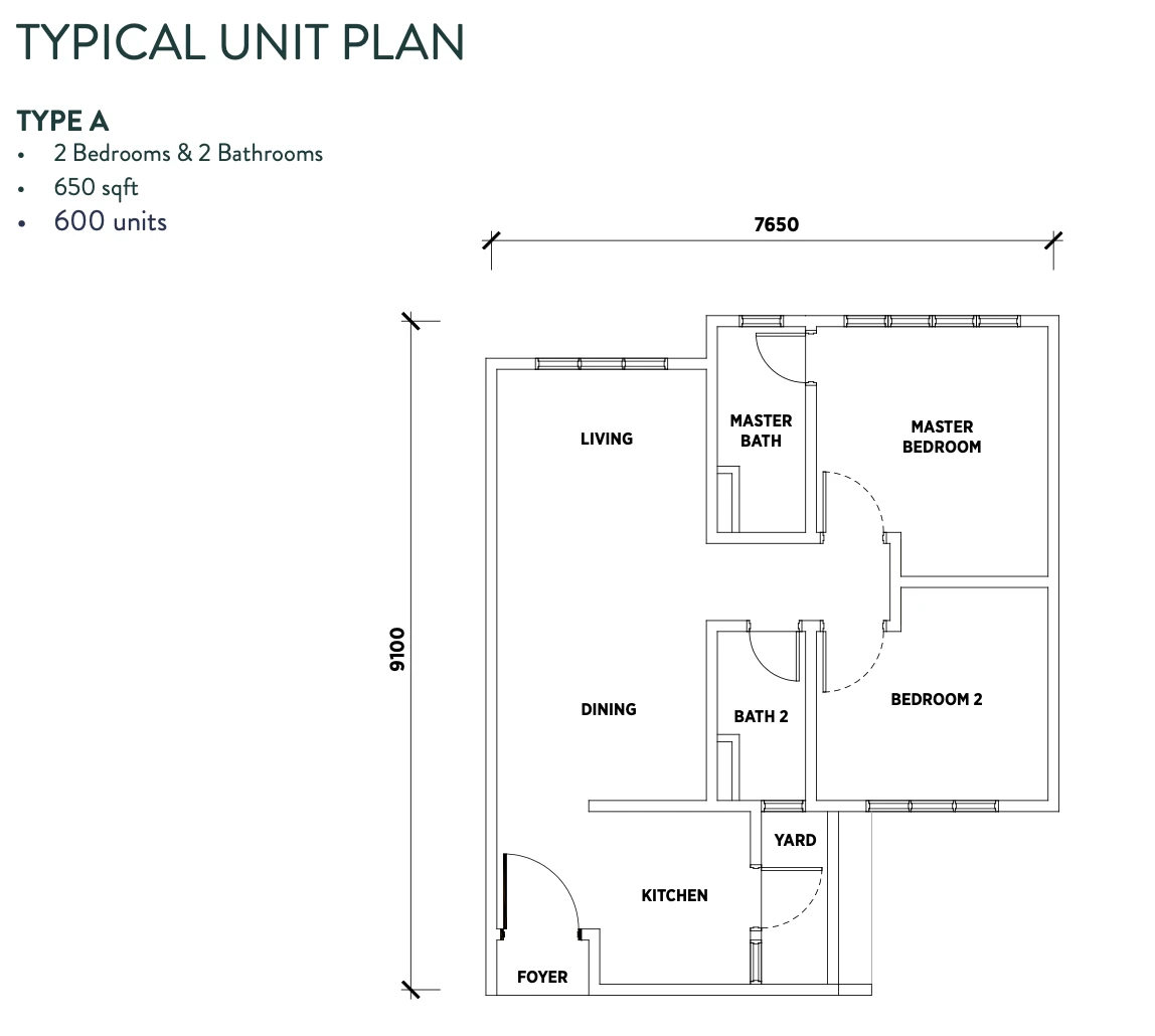 MBW Permas Height Type A 2 Rooms 650 sq ft 2 rooms 650 sqft floor plan
