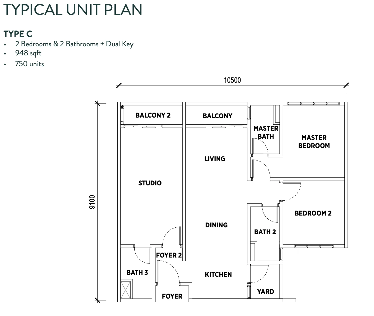 MBW Permas Height Type C 2 Rooms 948 sq ft 2 rooms 948 sqft floor plan
