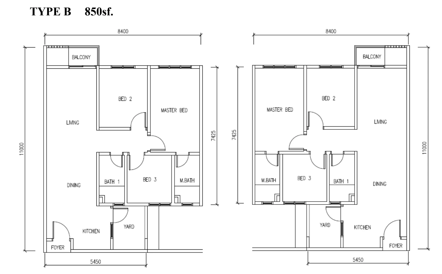 Pangsapuri KSL Bukit Gemilang Type B 3 Rooms 850 sq ft 3 rooms 850 sqft floor plan