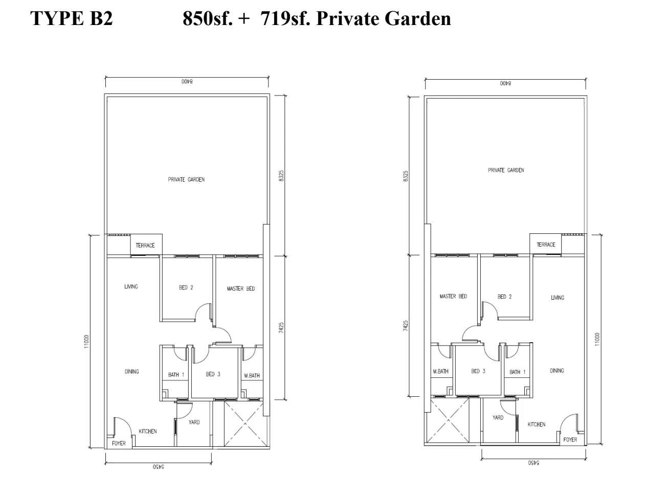 Pangsapuri KSL Bukit Gemilang Type B2 3 Rooms 850 sq ft + 719 sq ft PES 3 rooms 850 sqft floor plan