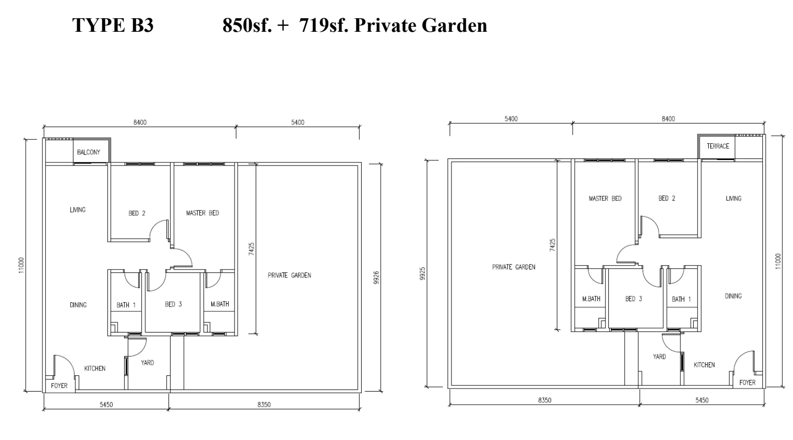 Pangsapuri KSL Bukit Gemilang Type B3 3 Rooms 850 sq ft + 719 sq ft PES 3 rooms 850 sqft floor plan