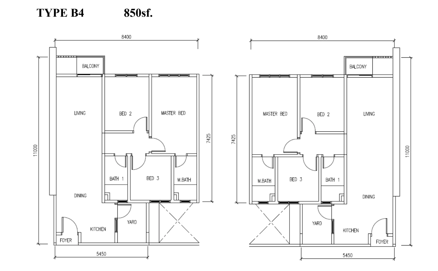 Pangsapuri KSL Bukit Gemilang Type B4 3 Rooms 850 sq ft 3 rooms 850 sqft floor plan