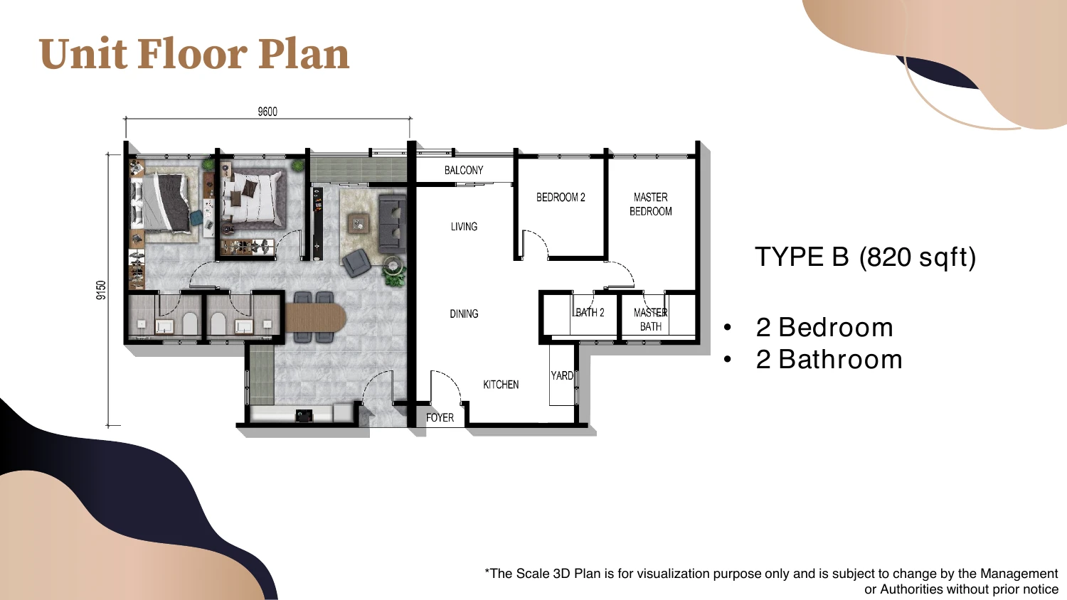 PARKLAND BY THE RIVER Unit Layout 2 Type A 1 Bedroom + 1 Bathroom 562-1,020 sq ft sqft floor plan