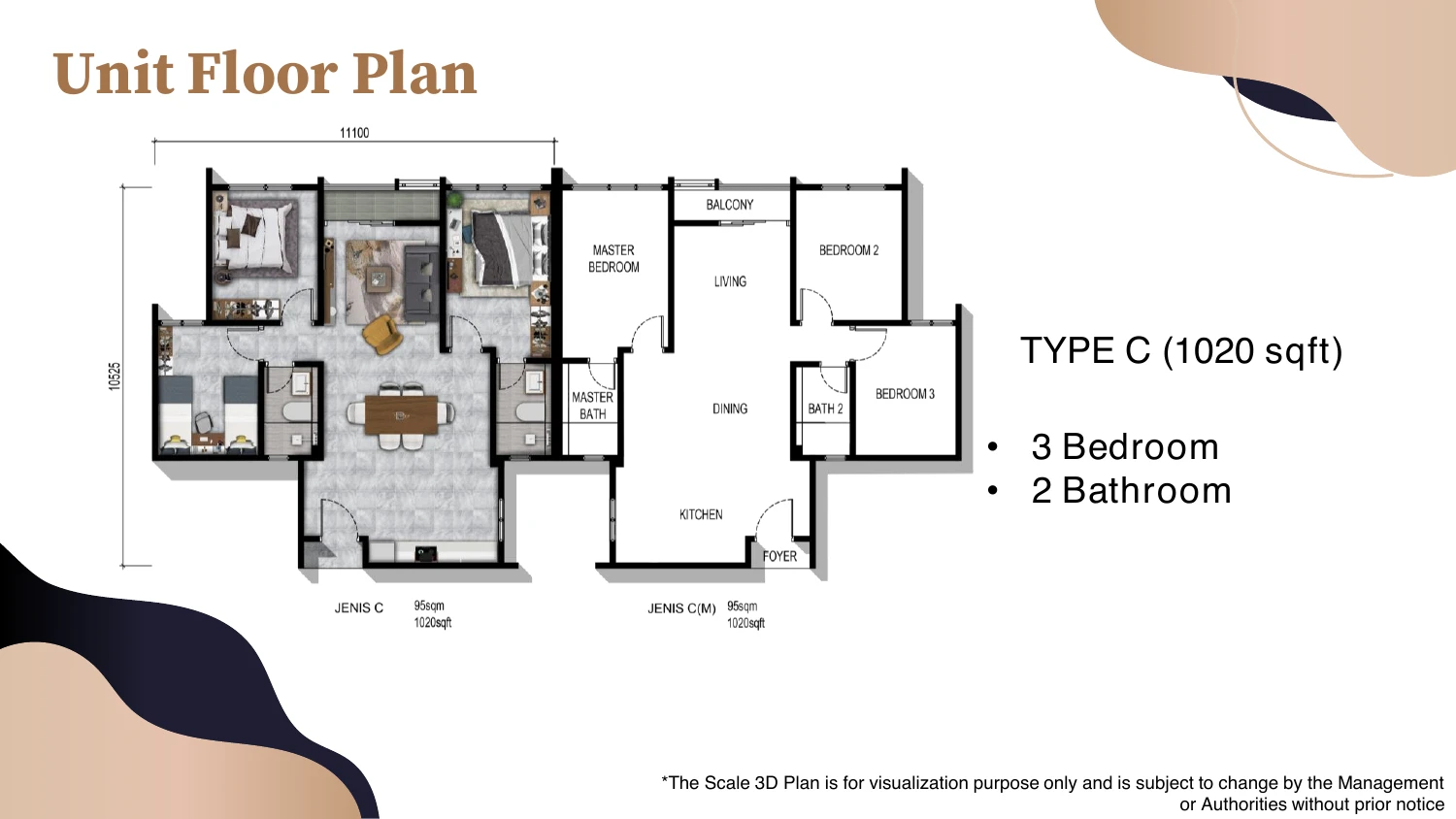 PARKLAND BY THE RIVER Unit Layout 3 Type A 1 Bedroom + 1 Bathroom 562-1,020 sq ft sqft floor plan