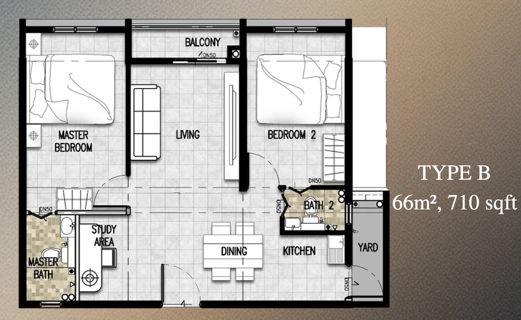 Premium Height @ Dato Onn Type B 2 Rooms 710 sq ft 2 rooms 710 sqft floor plan