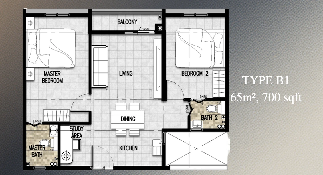Premium Height @ Dato Onn Type B1 2 Rooms 700 sq ft 2 rooms 700 sqft floor plan