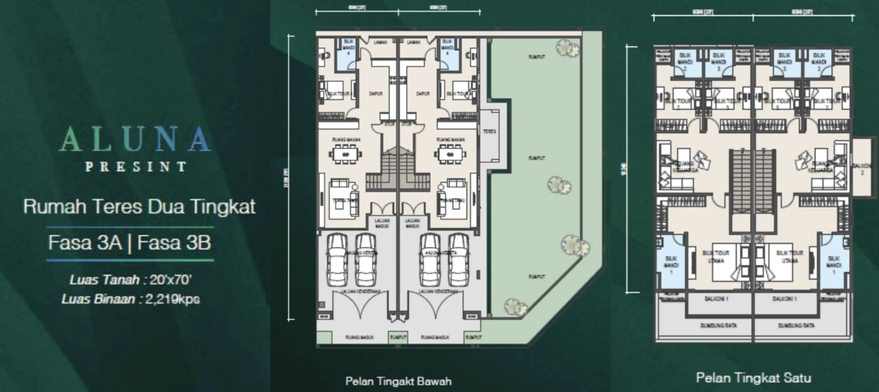 Riveria Garden @ Wawari Landed Phases Aluna Double Storey House Phase 3a Aluna 3A/3B Double Storey Terrace House Varies by phase; Elora cluster reference 32x70; semi-D 32x80 / 46x80 reference sqft floor plan