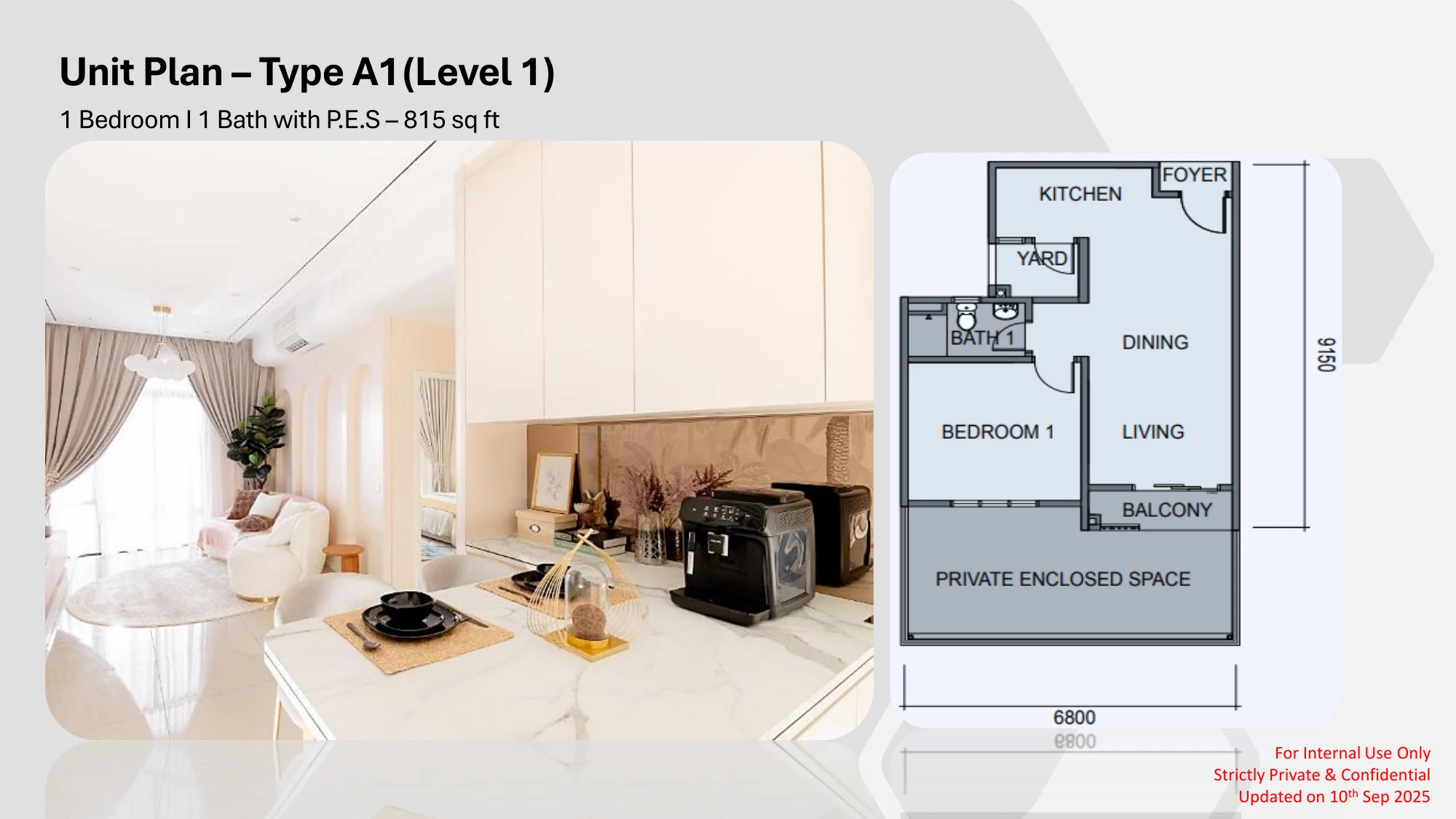 Sky Curve Type A1 Type A1 1 Bedroom 1 Bath with PES 815 sqft floor plan
