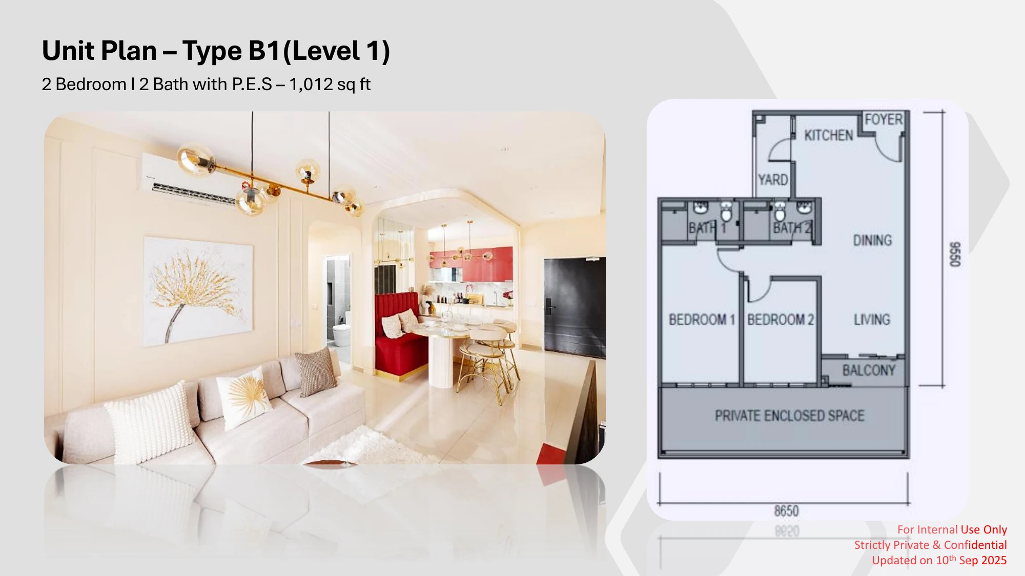 Sky Curve Type B1 Type B1 2 Bedrooms 2 Baths with PES 1012 sqft floor plan