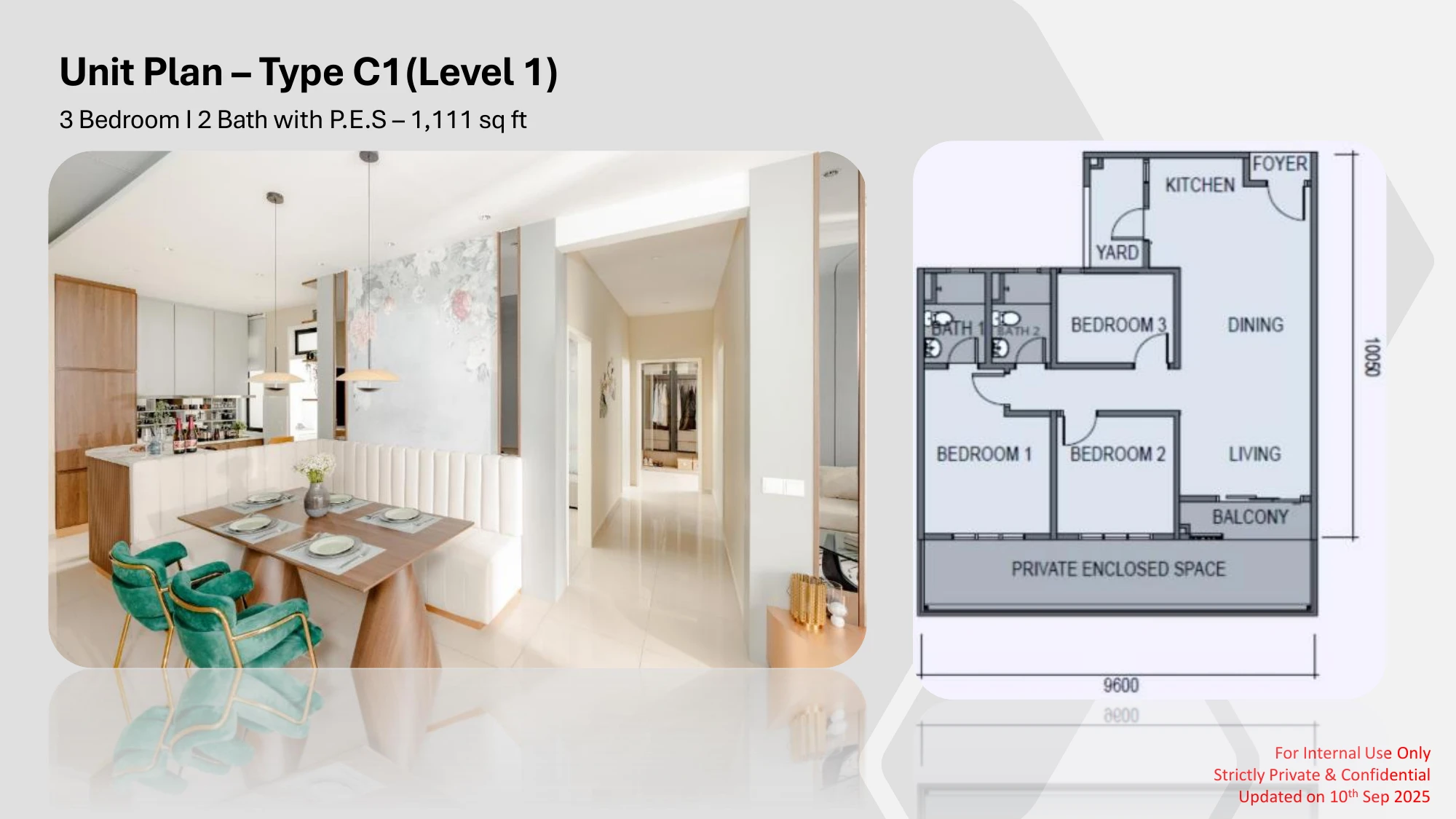 Sky Curve Type C1 Type C1 3 Bedrooms 2 Baths with PES 1111 sqft floor plan