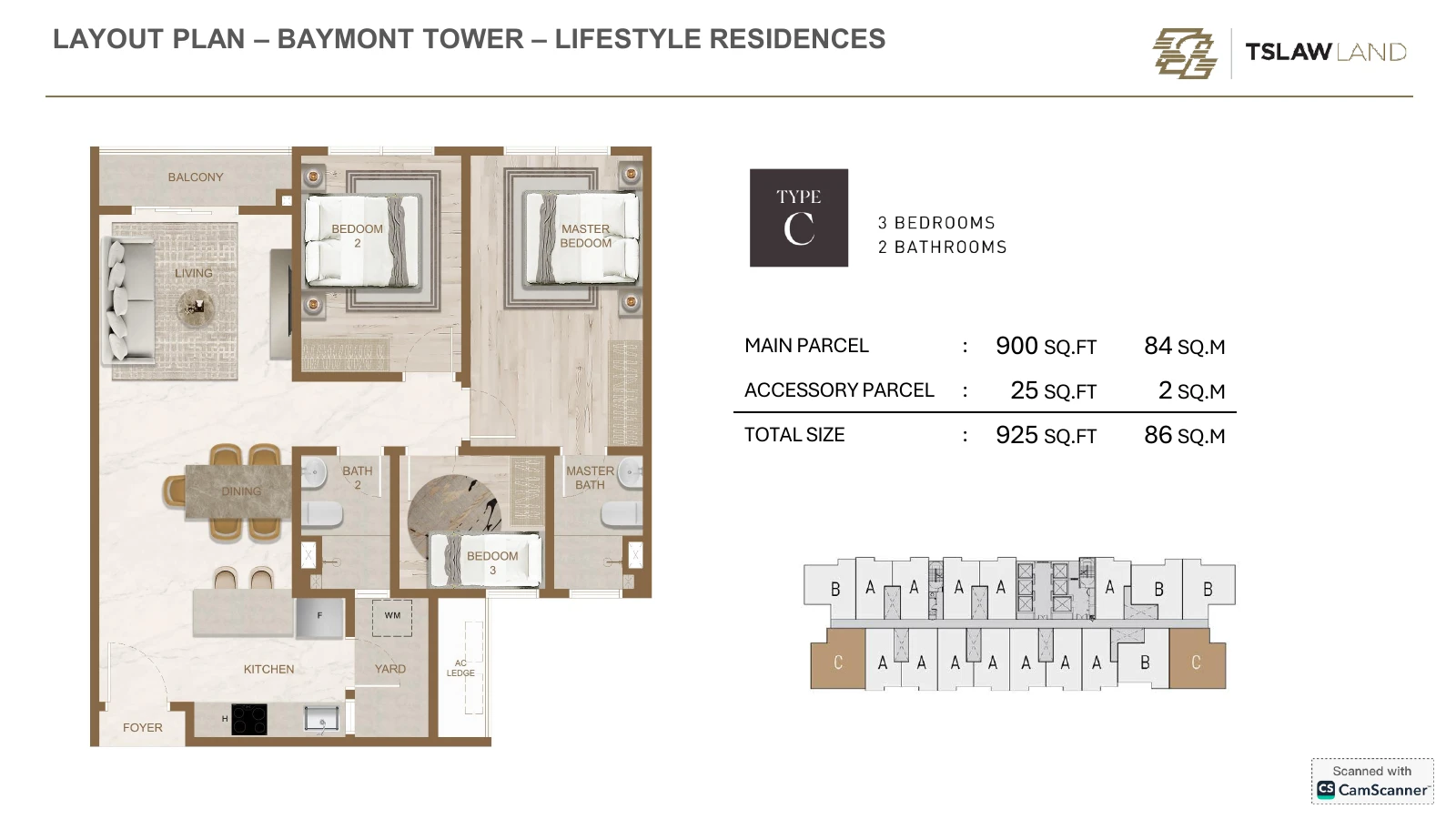 Skyline One Sentosa Type C 925sqft Type A ( 570sf ~ 1+1R1B) 925 sqft floor plan