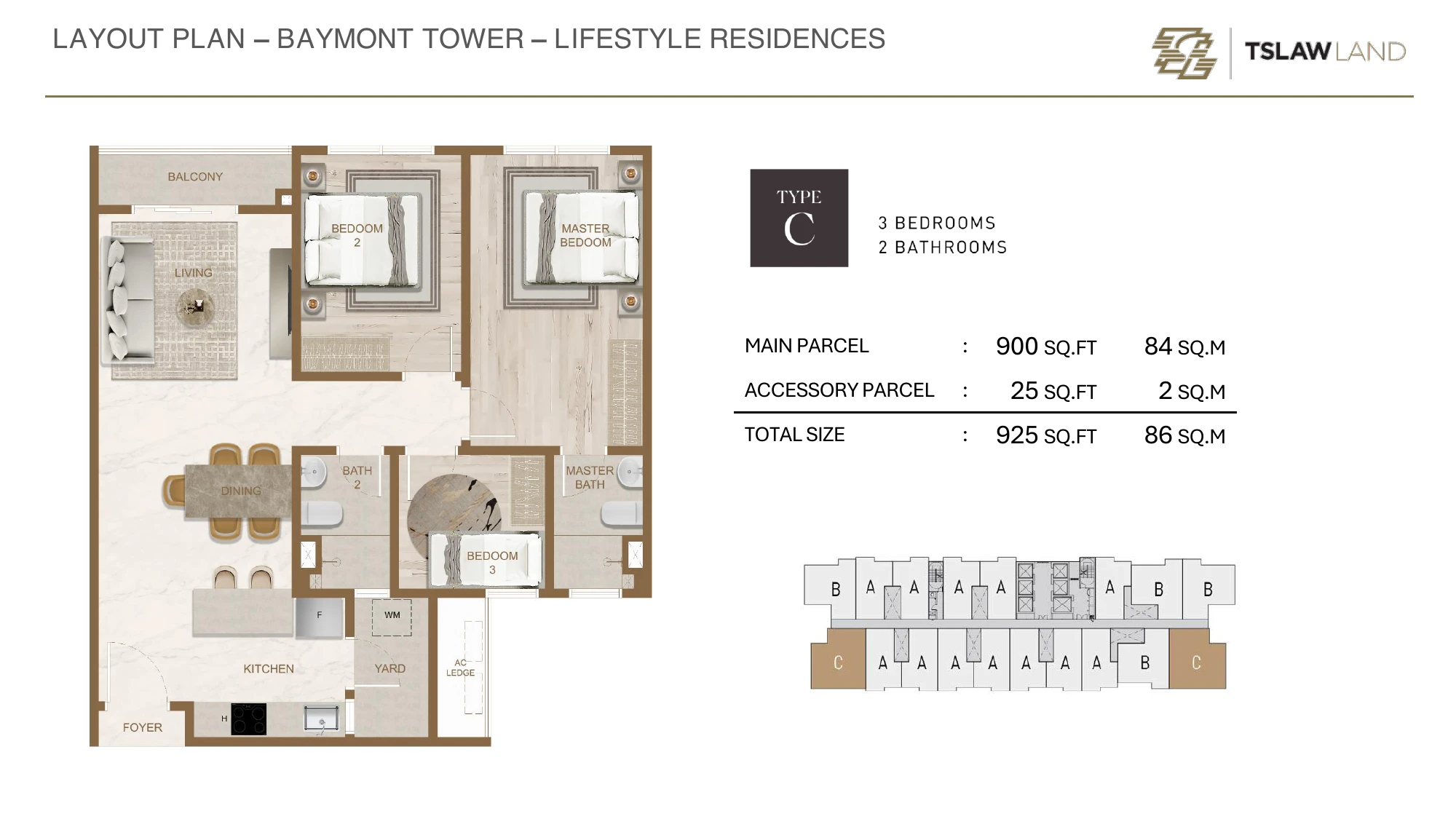 Skyline One Sentosa Baymont Layout 3 Type A ( 570sf ~ 1+1R1B) 430-968 sq ft sqft floor plan