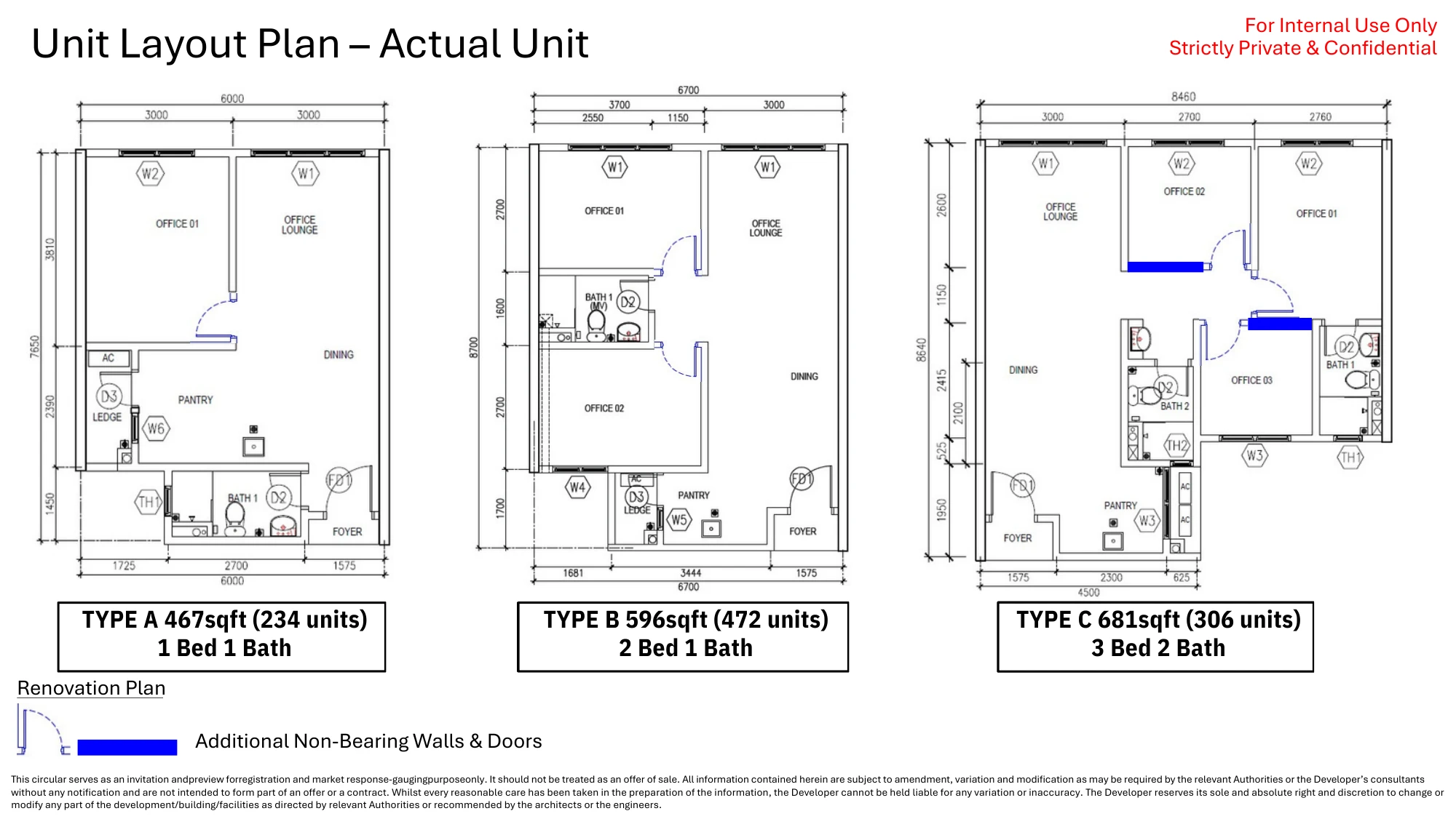 Sunway Majestic Unit Layout Actual Type A 1 room 467-681 sq ft sqft floor plan