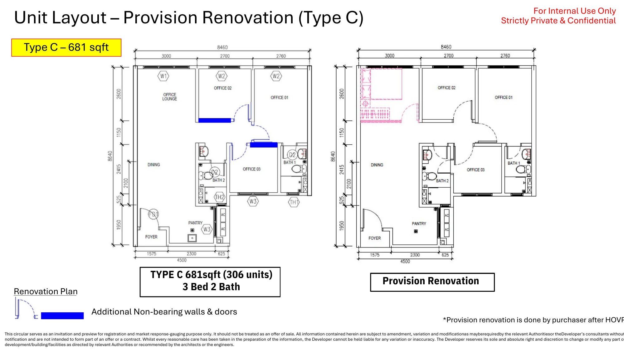 Sunway Majestic Type C Type C 3 room 687 sqft floor plan