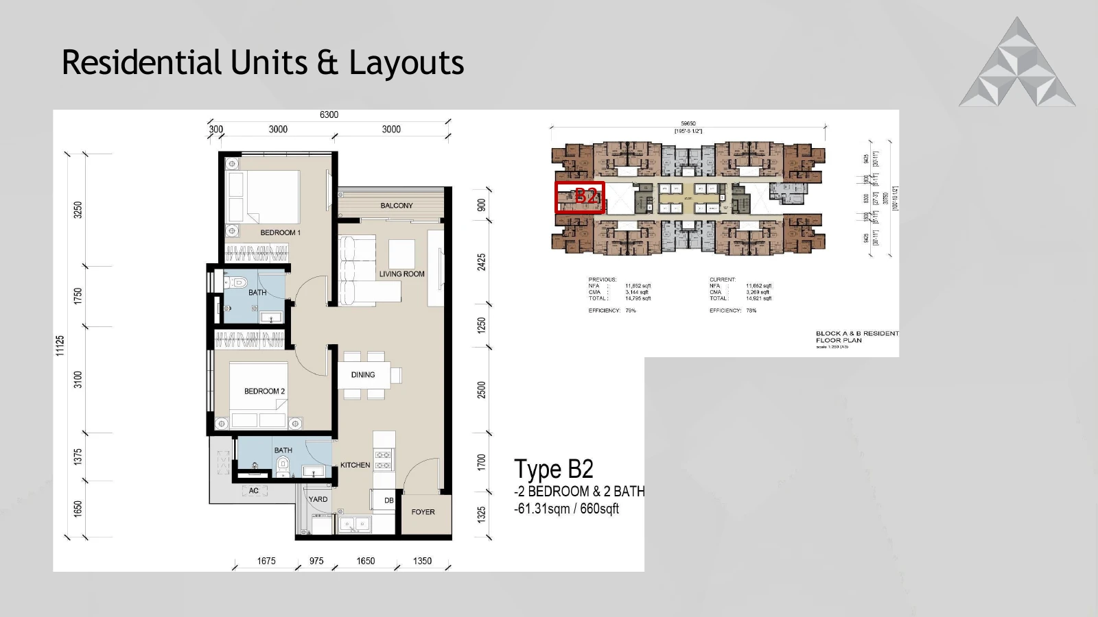 The Address Type B2 2 Bedroom 660 sqft floor plan