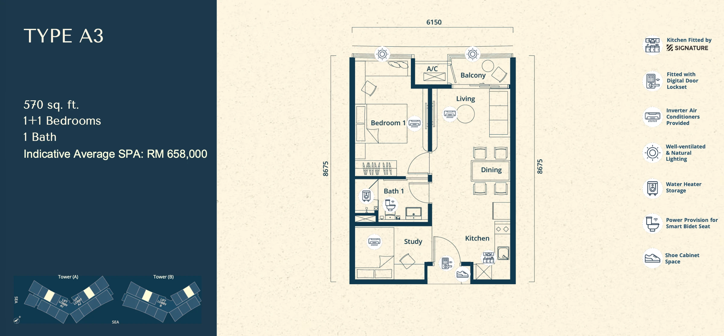 The Eclipse Type A3 1+1 Rooms 570 sq ft 1+1 rooms 570 sqft floor plan